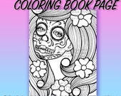 Day of the Dead Tattoo Flash - Digital Download Print Your Own Coloring Book Outline Page