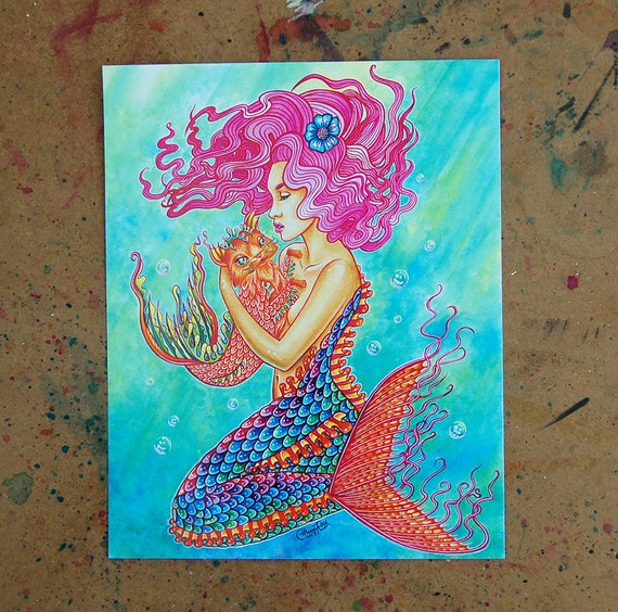 Art Print Catfish and Mermaid Fantasy Illustration 5x7 Etsy