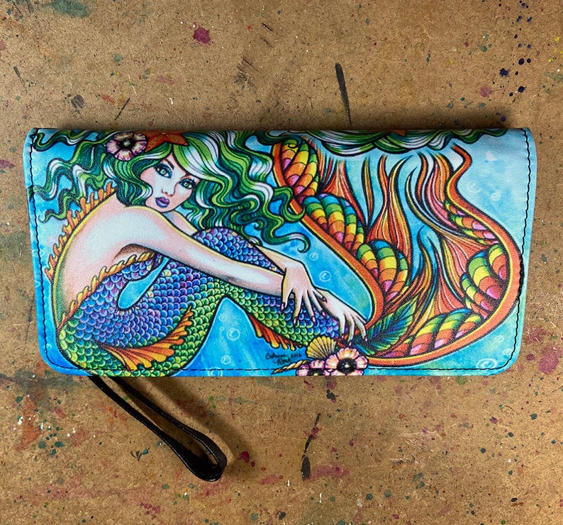 Women's Clutch Purse Wallet Wristlet Mermaid by Carissa Rose Rockabilly Pop Art Mermaid Fantasy Pin Up Girl image 1
