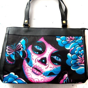 Memento by Carissa Rose Classic Shoulder Bag | Large Bucket Bag Leather Purse | Pretty Rockabilly Psychobilly Pin Up Purse