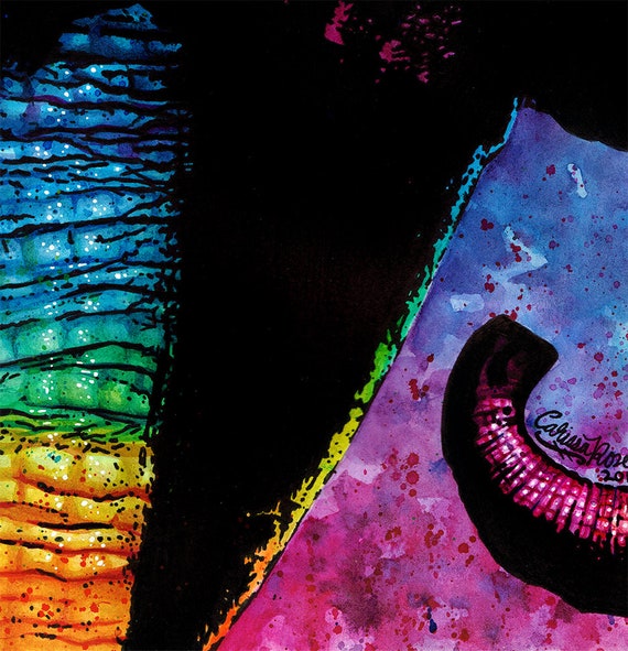 オリジナル 11 x 14 インチ 水彩画 | 象 | カラフルなレインボー