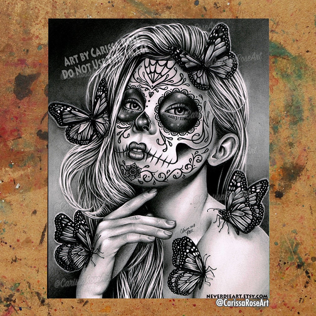 Day of the Dead Sugar Skull Girl Black and White Tattoo Portrait phone case  - Tagotee