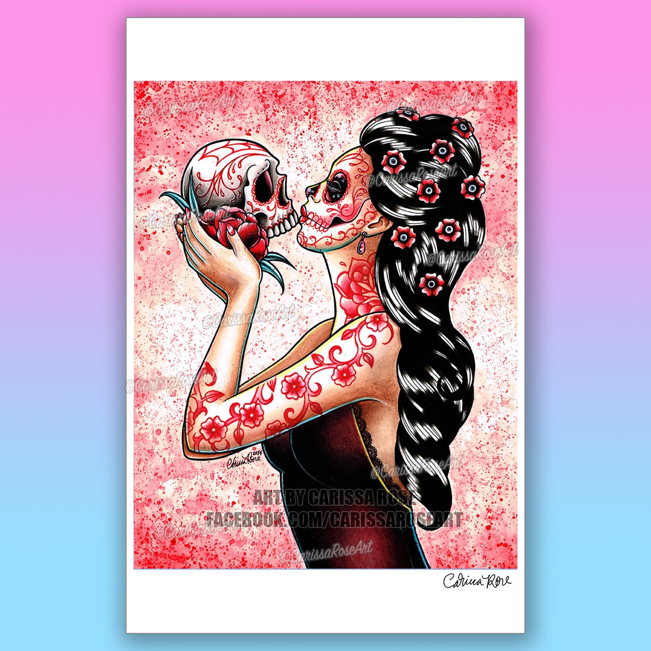 Art Print Eternity Poster Day of the Dead Sugar Skull Girl Tattoo Art Print  Woman Kissing Skull 5x7, 8x10, 10.5x13.8, 11x17 Inch -  UK