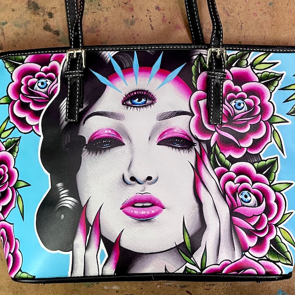 The Seeker by Carissa Rose Classic Shoulder Bag | Large Bucket Bag Faux-Leather Purse | Lowbrow Tattoo Flash Pastel Goth Fortune Seeker