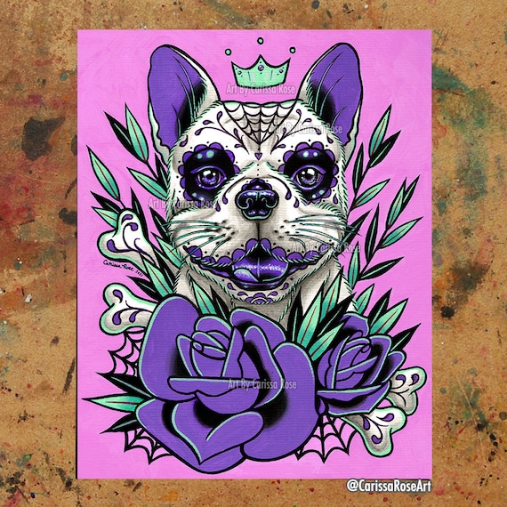 シュガーブー　sugarboo Designs アート　古材　フレンチブルドッグ Art Print | Sugar Skull French Bulldog | Poster | Day of the Dead