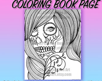 Digital Download Print Your Own Coloring Book Outline Page - Day of the Dead Woman by Carissa Rose