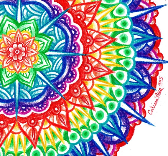ORIGINAL Colored Pencil Drawing Mandala 11x14 Inches Geometric