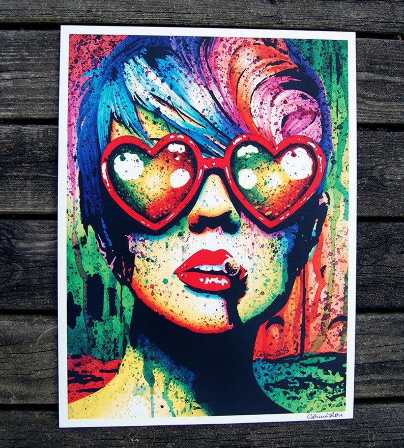 Art Print Electric Wasteland Poster Colorful Rainbow Edgy Alternative Pop Art Punk Rock Girl 5x7, 8x10, 10.5x13.8, 11x17 inch 18x24 inches