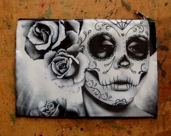 Cosmetic Bag Case | Felicity by Carissa Rose | Day of the Dead Sugar Skull Girl | Punk Rock Gothic Lowbrow Tattoo Art