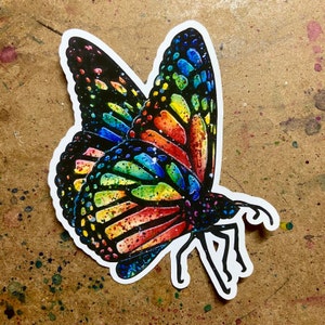 Full Color Sticker or Magnet | Colorful Rainbow Pop Art Monarch Butterfly Pretty