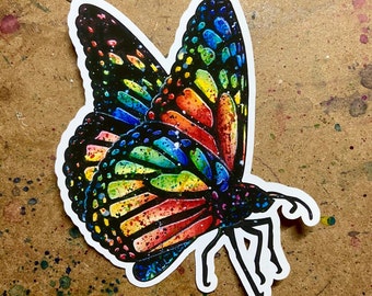 Full Color Sticker or Magnet | Colorful Rainbow Pop Art Monarch Butterfly Pretty