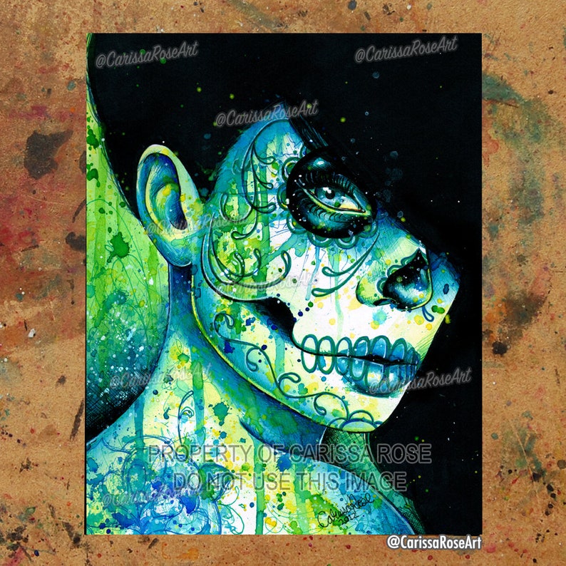 Art Print Do You Remember Colorful Edgy Alternative Tattoo Art Day of the Dead Sugar Skull Girl 5x7, 8x10, 10.5x13.8, or 11x17 inch image 1