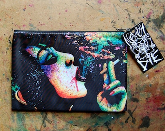 Cosmetic Bag Case | This is What I'm Not Waiting For by Carissa Rose | Edgy Colorful Punk Rock Smoking Girl