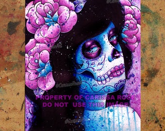 Art Print | Could It Really Be? | Colorful Pop Art Day of the Dead Sugar Skull Girl With Tattoos and Roses | 5x7, 8x10, 10.5x13.8, 11x17 in