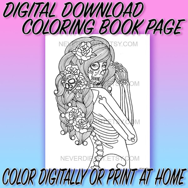 Digital Download Print Your Own Coloring Book Outline Page - Midnight Motif by Carissa Rose