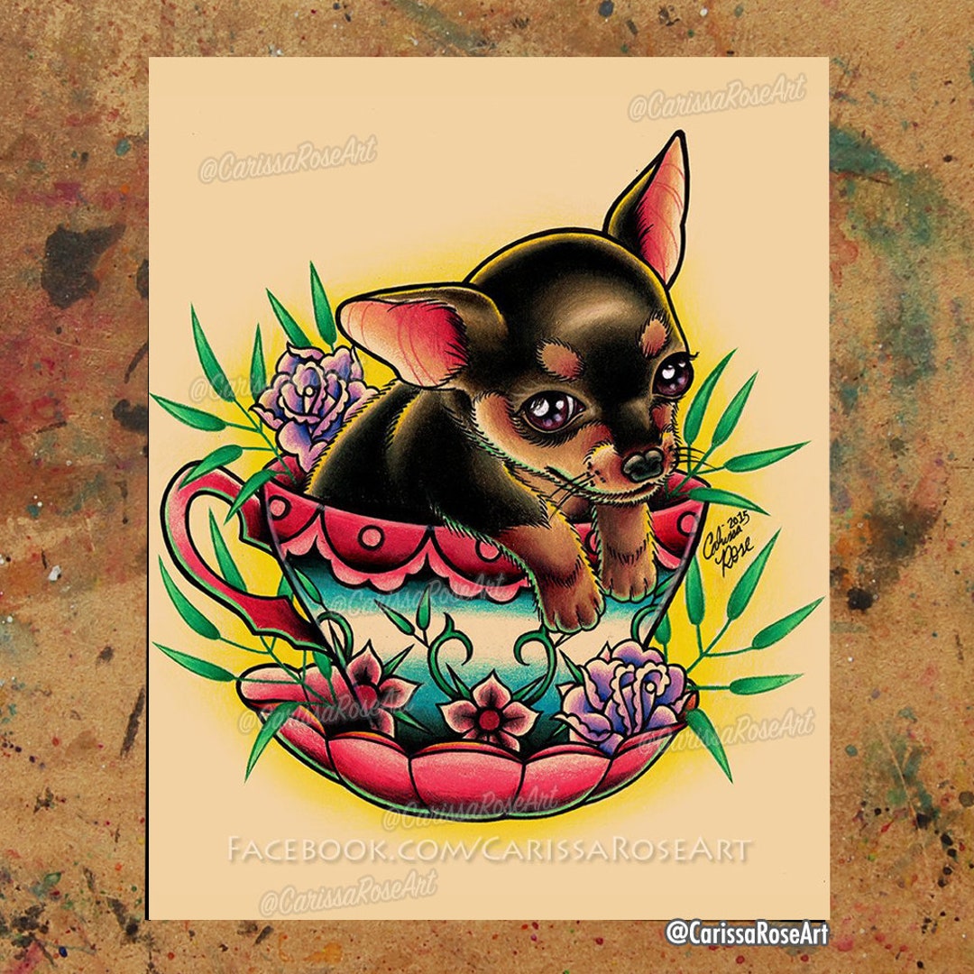 Art Print Teacup Pup Tattoo Art Print Chihuahua Puppy   Etsy