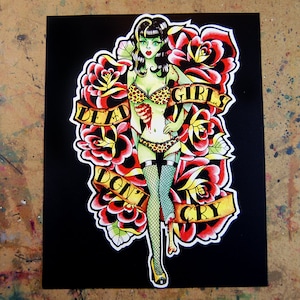 Art Print Dead Girls Don't Cry Lowbrow Zombie Pin Up Girl Horror Old School Traditional Tattoo Flash 5x7, 8x10, or 10.5x13.8 inch image 1