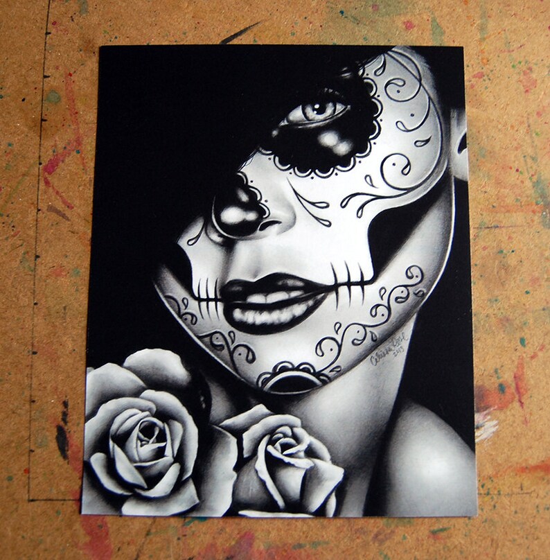 Set of THREE Art Prints Black and White Day of the Dead Etsy