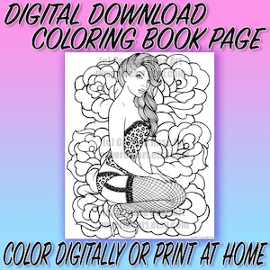 Digital Download Print Your Own Coloring Book Outline Page Pin Up Girl by Carissa Rose image 1