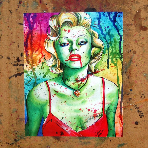 Art Print | Marilyn Monroe Zombie Doll | Colorful Rainbow Pop Art Zombie Marilyn Monroe Punk Goth | 5x7, 8x10, 10.5x13.8, or 11x17 inch