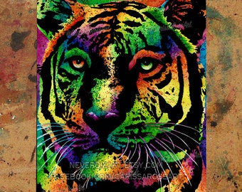 Art Print | Tiger | Colorful Rainbow Pop Art Tiger Illustration | 5x7, 8x10, 10.5x13.8, or 11x17 inch