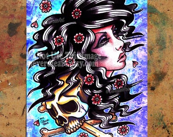 Girl and Skull Tattoo | Limited Edition | Art Print | 10.5x13.8