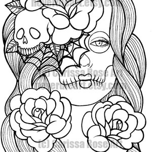 Digital Download Print Your Own Coloring Book Outline Page Wash Away Sugar Skull Girl by Carissa Rose image 2