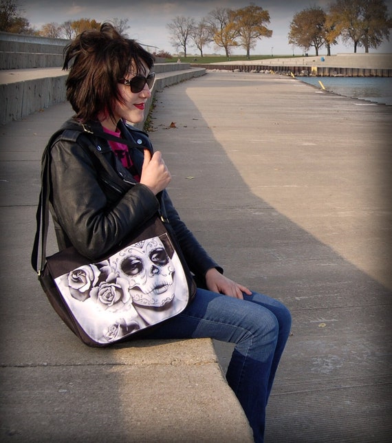 Felicity Messenger Bag Lowbrow Punk Rock Gothic Rockabilly Psychobilly  Day of the Dead Sugar Skull Girl Tattoo Travel Laptop Bag Case