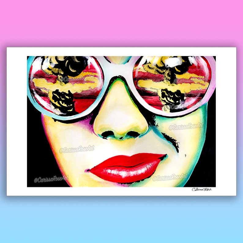 Art Print Atomic Garden II Colorful Edgy Apocalyptic Punk Rock Girl With Mushroom Clouds from Atomic Bomb 5x7, 8x10, 10x13.8, 11x17 in image 4