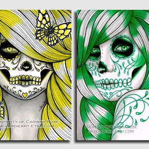 Set of SIX Signed Art Prints Spectrum Series 5x7, 8x10, or apprx. 11x14 Prints Rainbow Day of the Dead Sugar Skulls image 4