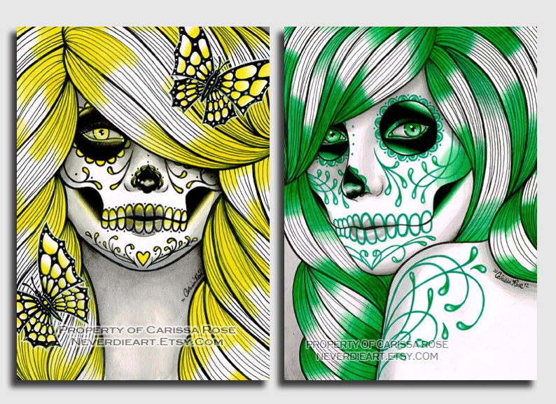 Set of SIX Signed Art Prints Spectrum Series 5x7, 8x10, or apprx. 11x14 Prints Rainbow Day of the Dead Sugar Skulls image 4