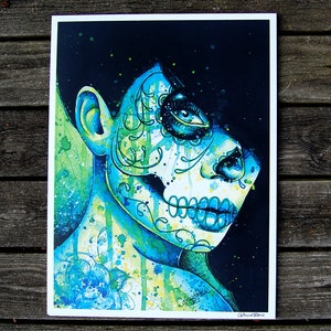 Art Print Do You Remember Colorful Edgy Alternative Tattoo Art Day of the Dead Sugar Skull Girl 5x7, 8x10, 10.5x13.8, or 11x17 inch 18x24 inches