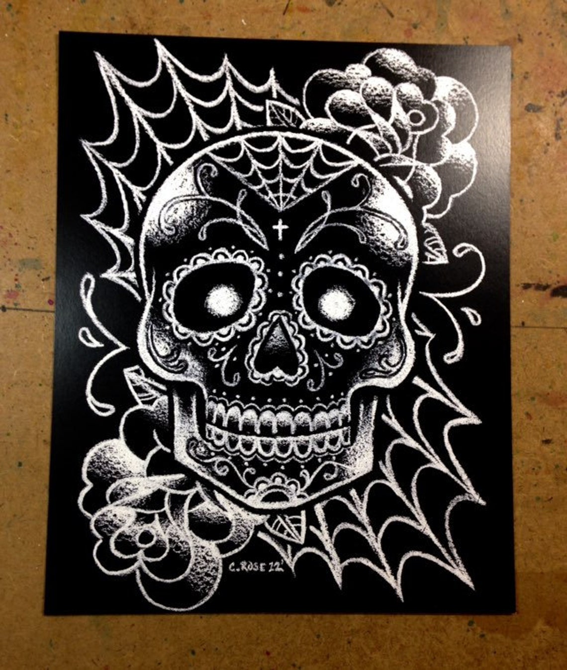 Sugar Skull Tattoo Art Signed Print Black and White Day of Etsy