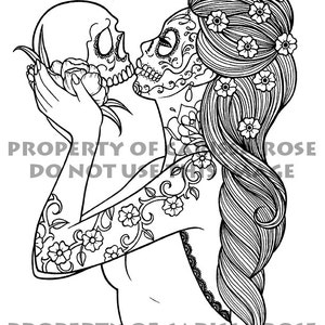 Digital Download Print Your Own Coloring Book Outline Page Eternity by Carissa Rose Day of the Dead Sugar Skull Girl Tattoo Flash Design image 2