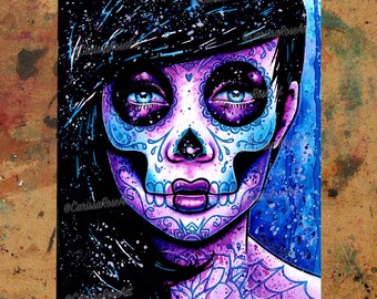 Art Print | Illuminate | Tattoo Art Day of the Dead Dia De Los Muertos Sugar Skull Girl PopArt Signed Print | 5x7, 8x10, 10.5x13.8, or 11x17