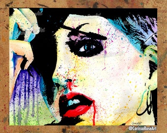 Art Print | Beauty With An Edge | Poster | Colorful Edgy Alternative Punk Rock Girl Putting On Makeup | 5x7, 8x10, 10.5x13.8, or 11x17 inch