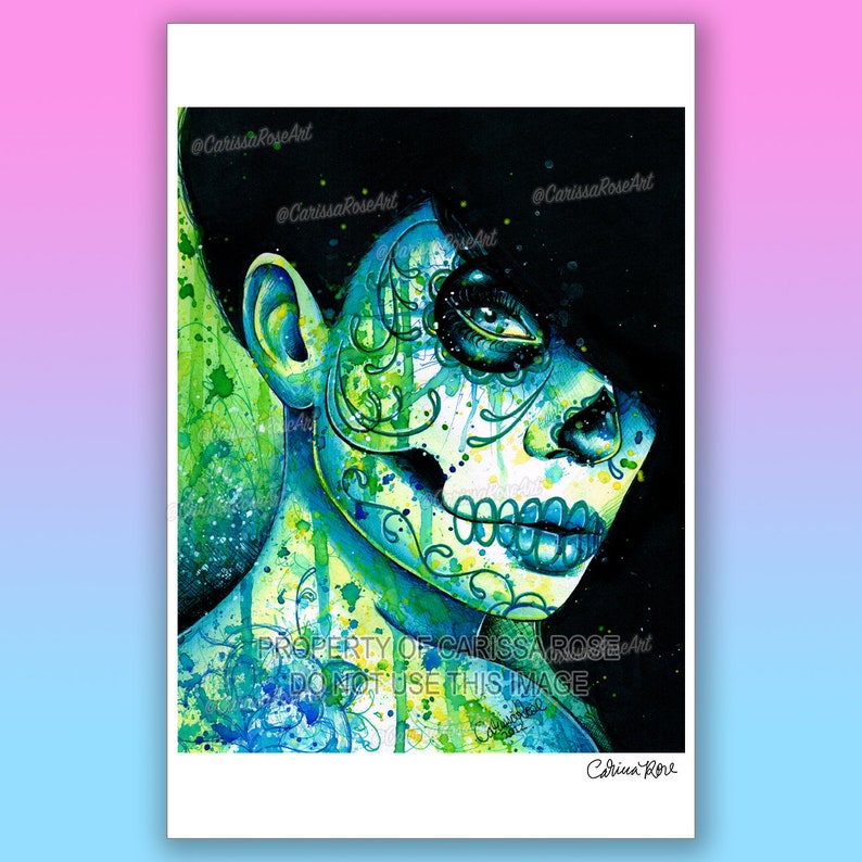 Art Print Do You Remember Colorful Edgy Alternative Tattoo Art Day of the Dead Sugar Skull Girl 5x7, 8x10, 10.5x13.8, or 11x17 inch 11x17 inches