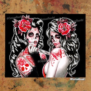 The Betrayal | Poster | Tapestry | Metal Print | Lowbrow Tattoo Pin Up Girls Sugar Skull Art Painting