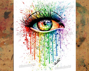 Art Print | Eye Candy | Colorful Rainbow Pop Art Drippy Splatter Watercolor Eye Painting | 5x7, 8x10, 10.5x13.8, or 11x17 inch Signed Print