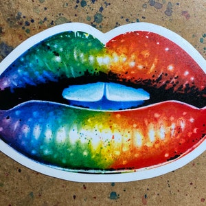 Full Color Sticker or Magnet | Pretty Colorful Rainbow Pretty Makeup Lips | LBGTQ Pride