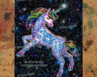 Art Print | Tattooed Unicorn | Poster | Tapestry | Metal Print