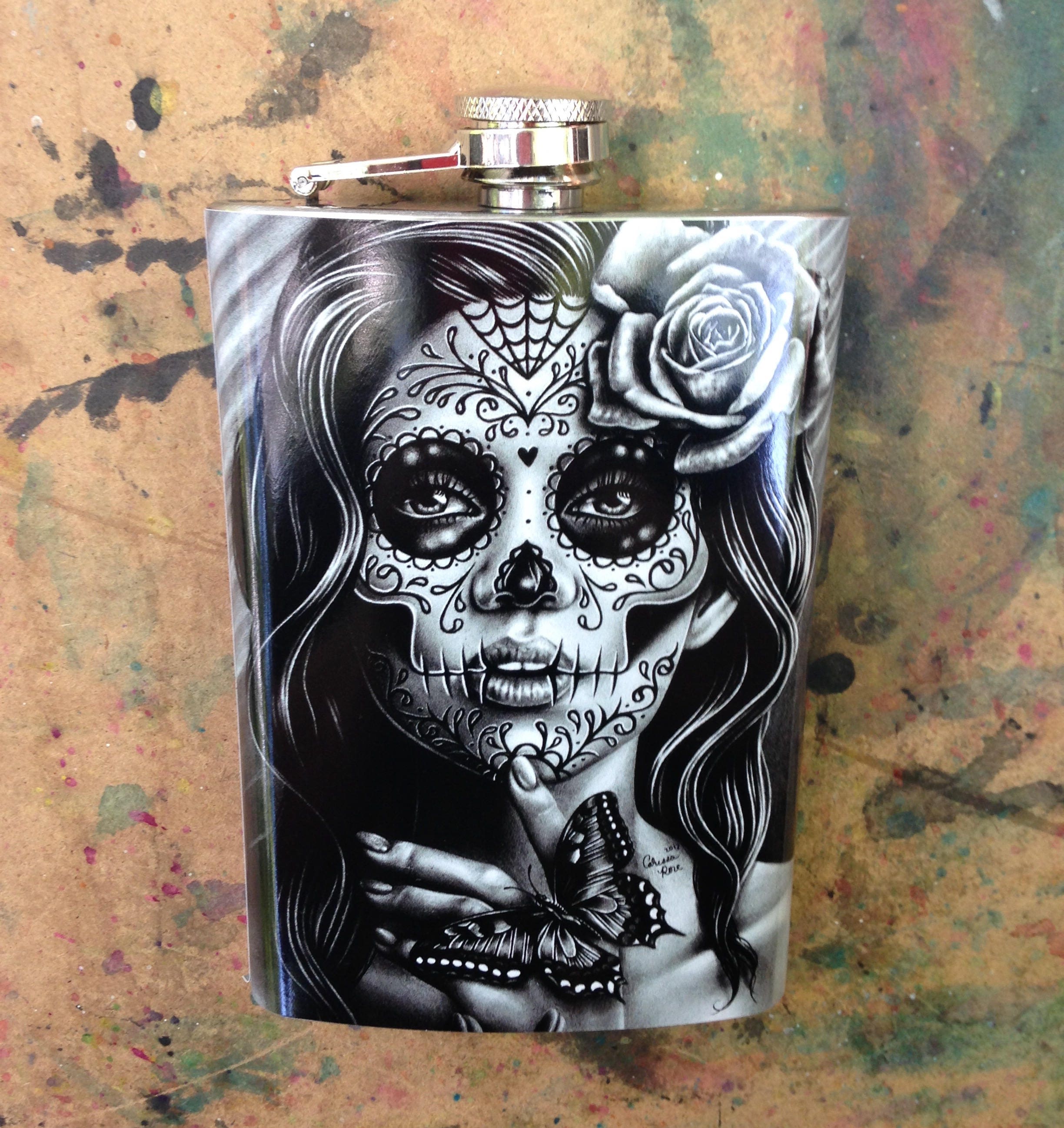 Tattoo Art Stainless Steel 8 Oz. Hip Flask Serenity Black and - Etsy New  Zealand