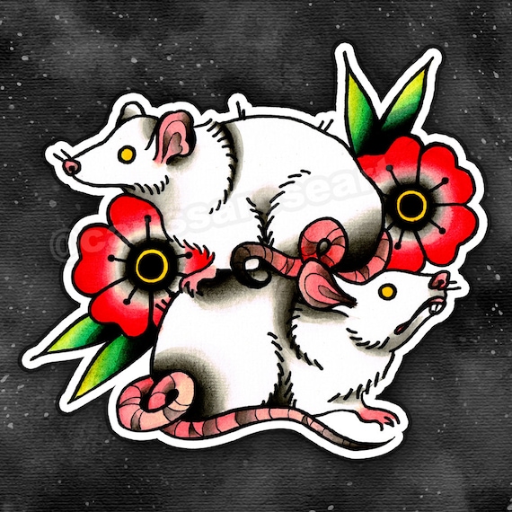 INK RAT TATTOO HATA氏ポスター Full Color Sticker or Magnet | Vinyl Sticker Pretty Tattoo Art