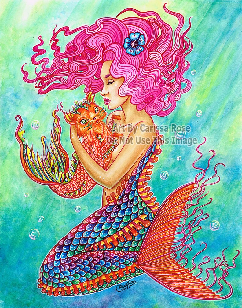 Art Print Catfish and Mermaid Fantasy Illustration 5x7 Etsy