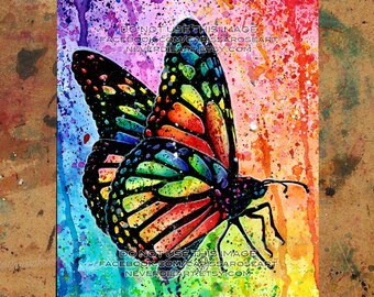 Art Print | Butterfly | Poster | Colorful Rainbow Monarch Butterfly Pop Art Splatter Watercolor Painting | 5x7, 8x10, 10.5x13.8, or 11x17 in