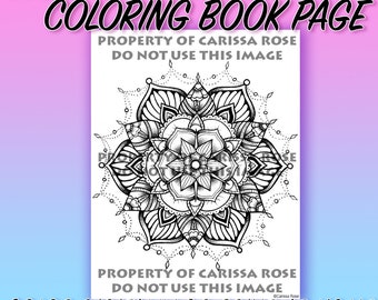 Digital Download Print Your Own Coloring Book Outline Page - Tattoo Flash Mandala - Pretty Geometric Pattern Adult Coloring Page