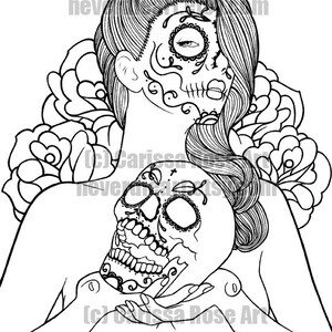 Digital Download Print Your Own Coloring Book Outline Page Memories Sugar Skull Pin Up by Carissa Rose image 2