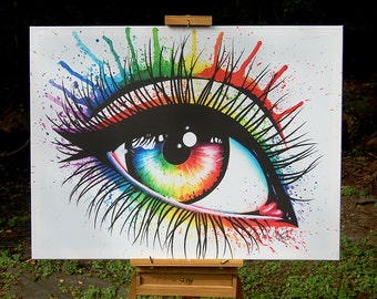 24x30 in Stretched Canvas Print | "Eye III" | Huge Rainbow Pop Art Eye Painting | Alternative Contemporary Fashion Illustration | Signed