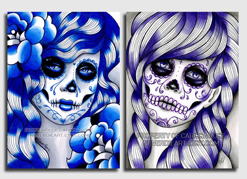 Set of SIX Signed Art Prints Spectrum Series 5x7, 8x10, or apprx. 11x14 Prints Rainbow Day of the Dead Sugar Skulls image 5