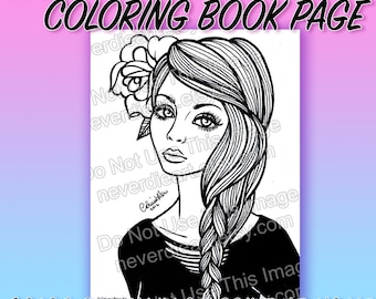 Digital Download Print Your Own Coloring Book Outline Page - Pretty Tattooed Pin Up Girl